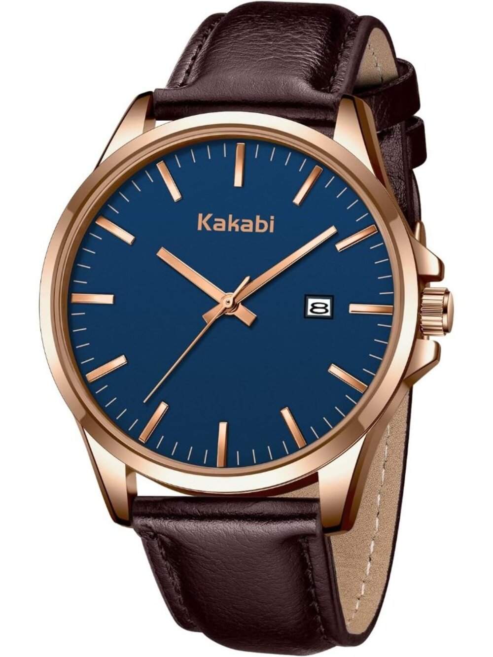 Men's Brown Blue Minimalist Fashion Leather Strap Classic Analog Quartz Watch